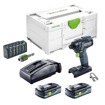 Clé à chocs sans fil Festool TID 18 HPC 4.0 I-Plus 18 V 180 Nm 1/4" (576482) + 2x batterie 4,0 Ah + chargeur + jeu d'embouts 6 pièces + systainer