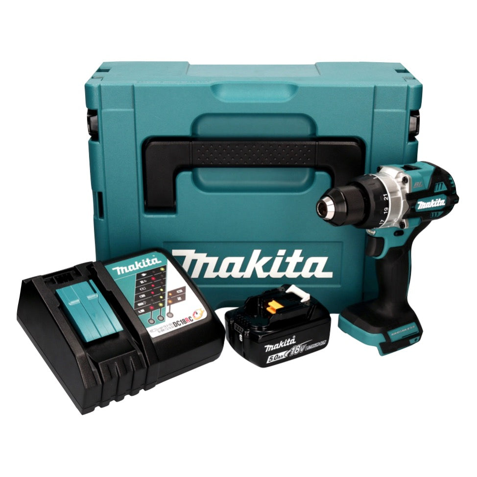 Makita DDF 486 RT1J perceuse-visseuse sans fil 18 V 130 Nm sans balais + 1x batterie 5,0 Ah + chargeur + Makpac