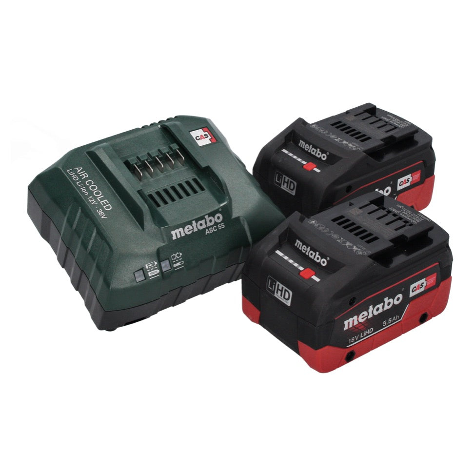 Metabo AS 18 HEPA PC Compact Akku Sauger 18 V 6 l Nass und Trocken Sauger mit Blasfunktion + 2x Akku 5,5 Ah + Ladegerät