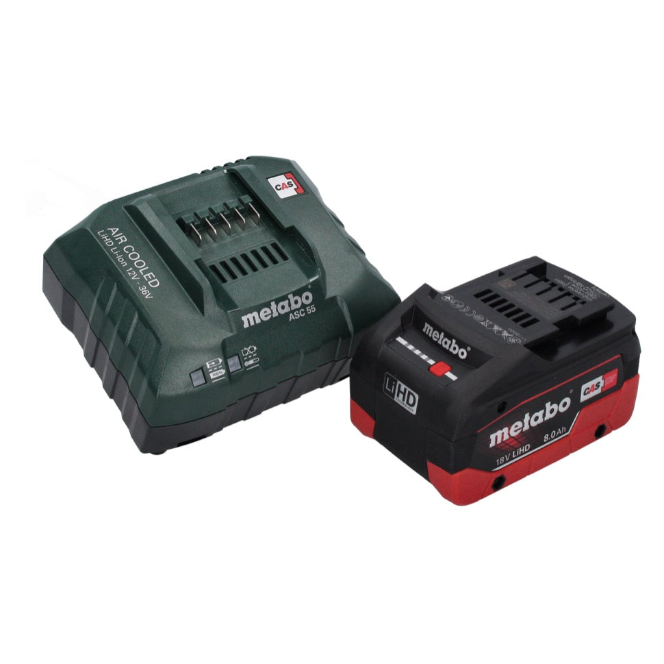 Metabo AS 18 HEPA PC Aspirateur à batterie compact 18 V Aspirateur eau et poussière 6 l avec fonction soufflante + 1 batterie 8,0 Ah + chargeur