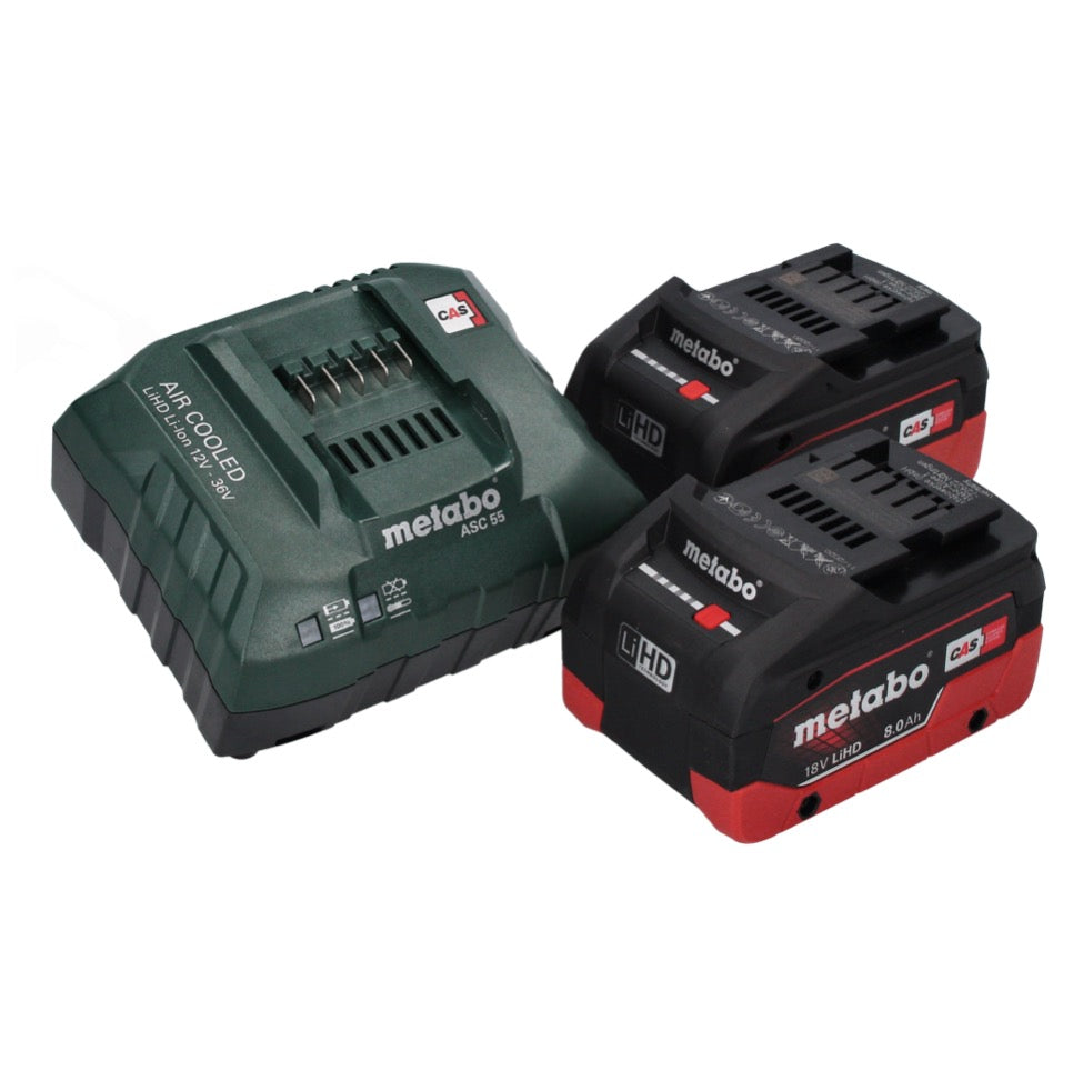 Metabo AS 18 HEPA PC Aspirateur à batterie compact 18 V Aspirateur eau et poussière 6 l avec fonction soufflante + 2x batteries 8,0 Ah + chargeur