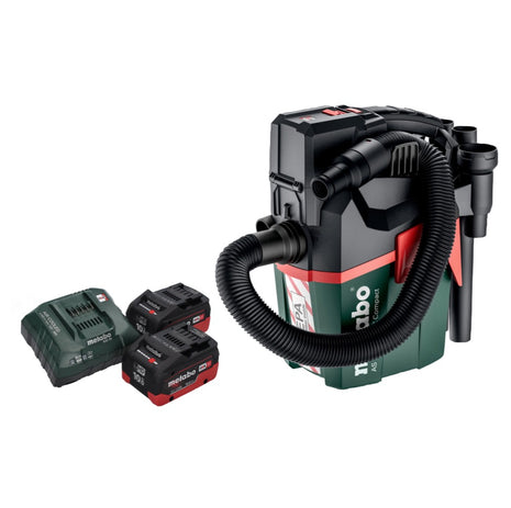 Metabo AS 18 HEPA PC Aspirateur à batterie compact 18 V Aspirateur eau et poussière 6 l avec fonction soufflante + 2x batteries 10,0 Ah + chargeur