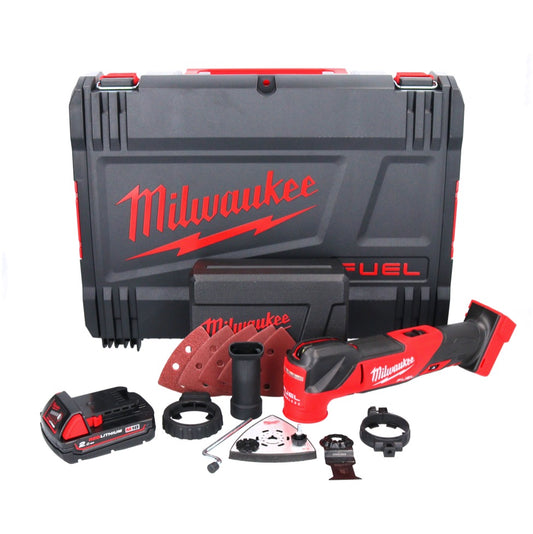 Outil multifonction à batterie Milwaukee M18 FMT-201X FUEL 18 V sans balais + 1x batterie 2,0 Ah + jeu d'accessoires 7 pièces + boîtier HD - sans chargeur