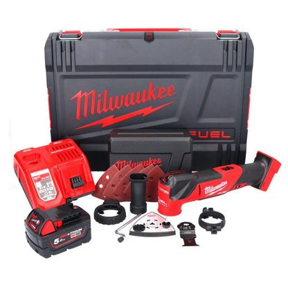 Milwaukee M18 FMT-501X FUEL Akku Multitool 18 V Brushless + 1x Akku 5,0 Ah + Ladegerät + 7 tlg. Zubehör Set + HD Box