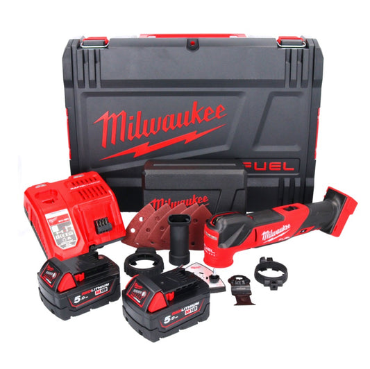 Milwaukee M18 FMT-502X outil multifonction à batterie FUEL 18 V sans balais + 2x batteries 5,0 Ah + chargeur + jeu d'accessoires 7 pièces + boîtier HD