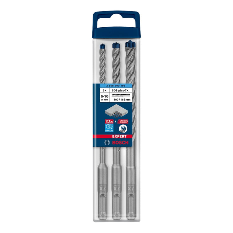 Bosch EXPERT SDS Plus-7X Hammerbohrer Set 6 / 8 / 10 mm 3 tlg. ( 2608900196 ) für Beton / Stein - Nachfolger von 2608576201