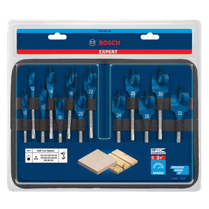 Bosch EXPERT SelfCut Speed ​​​​jeu de forets à fraiser plats 10 - 32 mm 13 pièces (2608900336) pour le bois - successeur du 2608587010