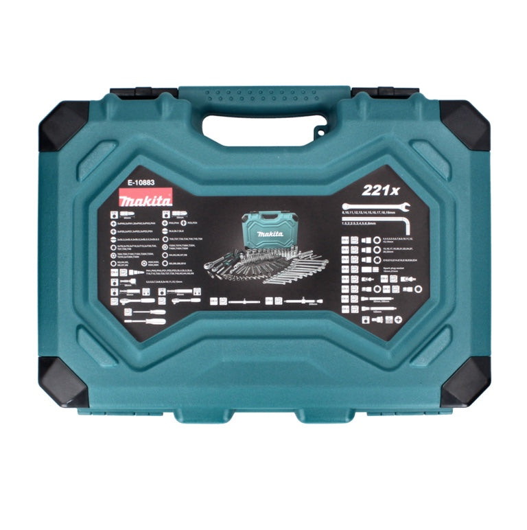 Jeu d'outils Makita 221 pièces embout en acier au chrome vanadium (E-10883) / clé mixte / clé à douille / tournevis / cliquet