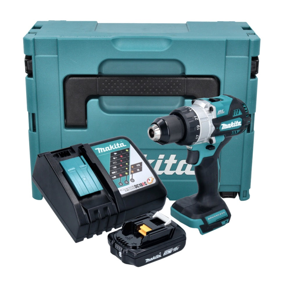 Makita DHP 486 RA1J Akku Schlagbohrschrauber 18 V 130 Nm Brushless + 1x Akku 2,0 Ah + Ladegerät + Makpac