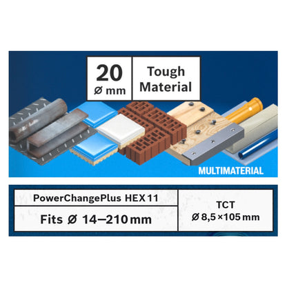 Bosch EXPERT Tough Material Lochsägen Starter Set 20 x 60 mm Carbide ( 2608900526 ) Universal + Power Change Adapter ( 2608900526 )