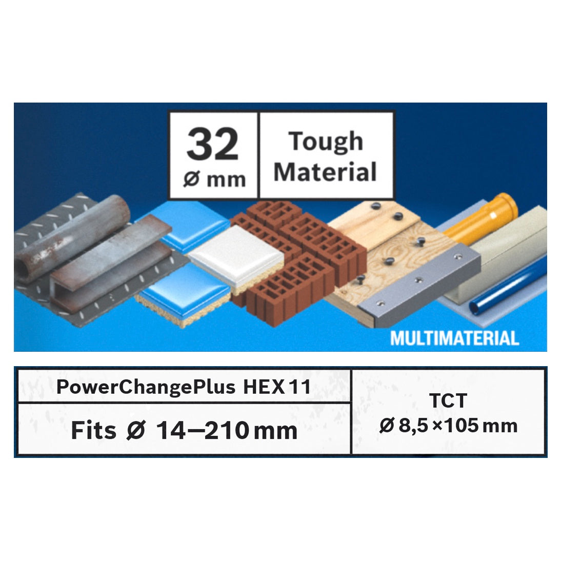 Bosch EXPERT Tough Material Lochsägen Starter Set 32 x 60 mm Carbide ( 2608900422 ) Universal + Power Change Adapter ( 2608900526 )