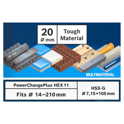 Bosch EXPERT Tough Material Lochsägen Starter Set 20 x 60 mm Carbide ( 2608900419 ) Universal + Power Change Adapter ( 2608900527 )