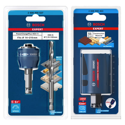 Bosch EXPERT Construction Material Lochsägen Starter Set 51 x 60 mm ( 2608900463 ) Universal + Power Change Adapter ( 2608900527 )