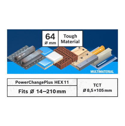 Bosch EXPERT Tough Material Lochsägen Starter Set 64 x 60 mm Carbide ( 2608900430 ) Universal + Power Change Adapter ( 2608900526 ) - Toolbrothers