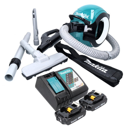 Aspirateur à batterie Makita DCL 501 RA 18 V sans balais + 2x batteries 2,0 Ah + chargeur + accessoires