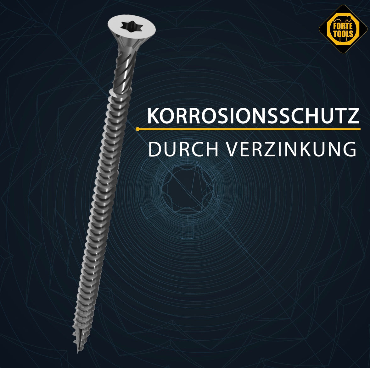 FORTE Tools Universal Holzschraube 3,0 x 30 mm T10 500 Stk. ( 000040113859 ) silber verzinkt Torx Senkkopf Vollgewinde - Toolbrothers