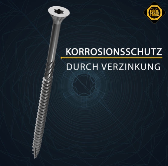 FORTE Tools Universal Holzschraube 5,0 x 40 mm T25 200 Stk. ( 000040113880 ) silber verzinkt Torx Senkkopf Teilgewinde - Toolbrothers