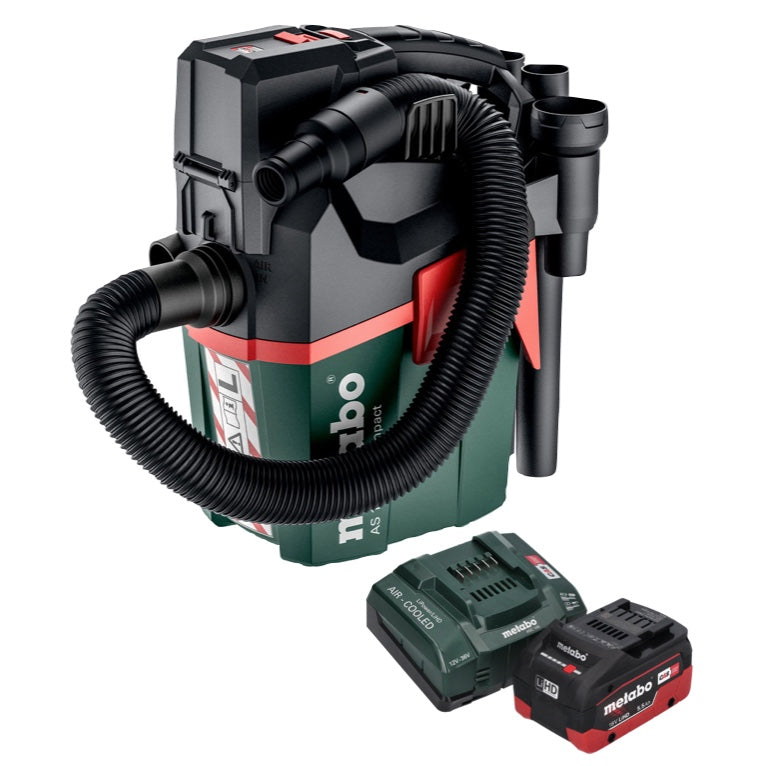 Metabo AS 18 L PC Aspirateur à batterie compact 18 V 6 l IPX4 classe de poussière L humide et sec + 1x batterie 5,5 Ah + chargeur