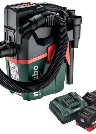 Metabo AS 18 L PC Aspirateur à batterie compact 18 V 6 l IPX4 classe de poussière L humide et sec + 2x batteries 8,0 Ah + chargeur