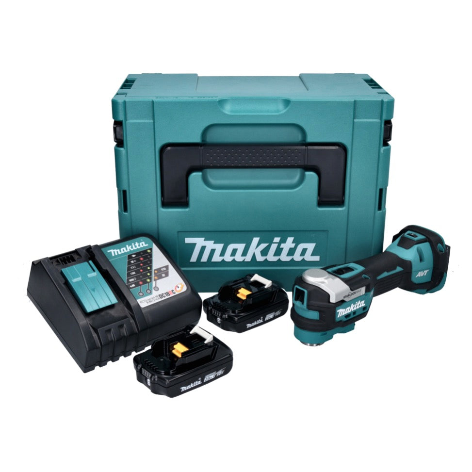 Makita DTM 52 RAJ outil multifonction à batterie 18 V Starlock Max Brushless + 2x batterie 2,0 Ah + chargeur + Makpac