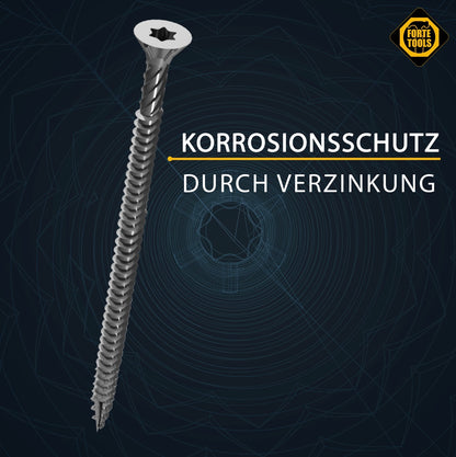 FORTE Tools Universal Holzschraube 3,0 x 25 mm T10 2000 Stk. ( 4x 000040113858 ) silber verzinkt Torx Senkkopf Vollgewinde