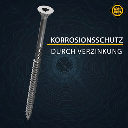 FORTE Tools Universal Holzschraube 6,0 x 120 mm T30 200 Stk. ( 2x 000040113887 ) silber verzinkt Torx Senkkopf Teilgewinde