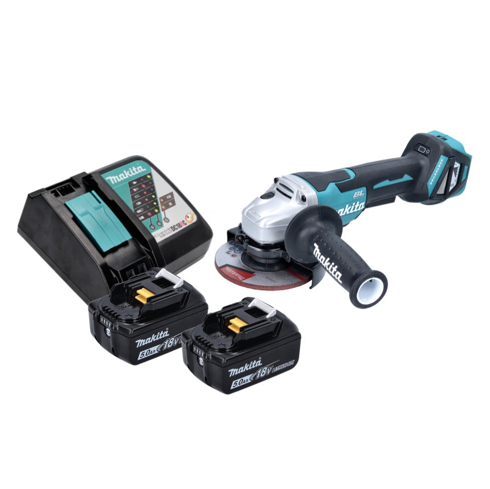 Meuleuse d'angle sur batterie Makita DGA 515 RT 18 V 125 mm sans balais + 2 batteries 5,0 Ah + chargeur