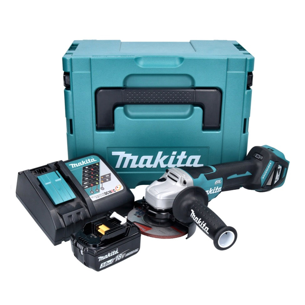 Makita DGA 515 RF1J Meuleuse d'angle sur batterie 18 V 125 mm sans balais + 1x batterie 3,0 Ah + chargeur + Makpac