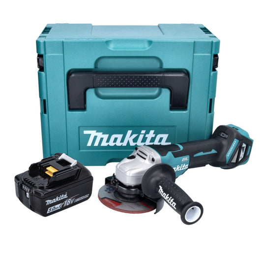 Makita DGA 515 T1J Meuleuse d'angle sur batterie 18 V 125 mm sans balais + 1x batterie 5,0 Ah + Makpac - sans chargeur