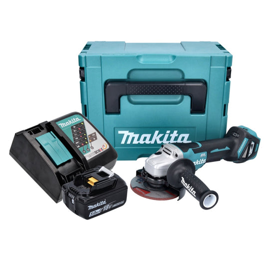 Makita DGA 515 RT1J Meuleuse d'angle sur batterie 18 V 125 mm sans balais + 1x batterie 5,0 Ah + chargeur + Makpac