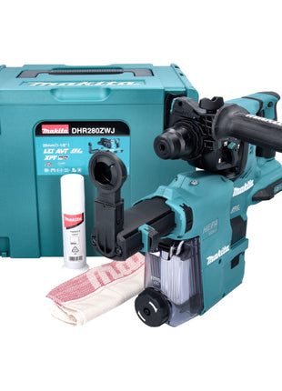 Makita DHR 280 ZWJ marteau perforateur sans fil 36 V (2x 18 V) 2,8 J SDS Plus Brushless + aspiration DX08 + Makpac - sans batterie, sans chargeur