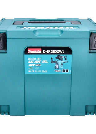 Makita DHR 280 ZWJ marteau perforateur sans fil 36 V (2x 18 V) 2,8 J SDS Plus Brushless + aspiration DX08 + Makpac - sans batterie, sans chargeur