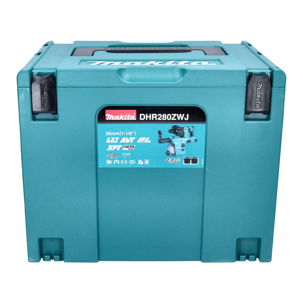 Makita DHR 280 ZWJ marteau perforateur sans fil 36 V (2x 18 V) 2,8 J SDS Plus Brushless + aspiration DX08 + Makpac - sans batterie, sans chargeur