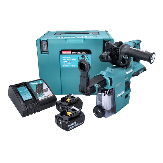 Makita DHR 280 RTWJ Akku Bohrhammer 36 V ( 2x 18 V ) 2,8 J SDS Plus Brushless + 2x Akku 5,0 Ah + Ladegerät + DX08 Staubabsaugung + Makpac