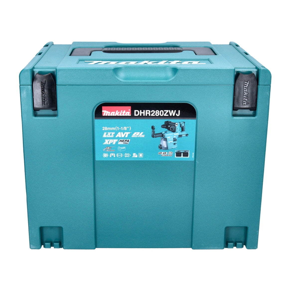 Makita DHR 280 RTWJ marteau perforateur sans fil 36 V (2x 18 V) 2,8 J SDS Plus sans balais + 2x batterie 5,0 Ah + chargeur + aspirateur DX08 + Makpac