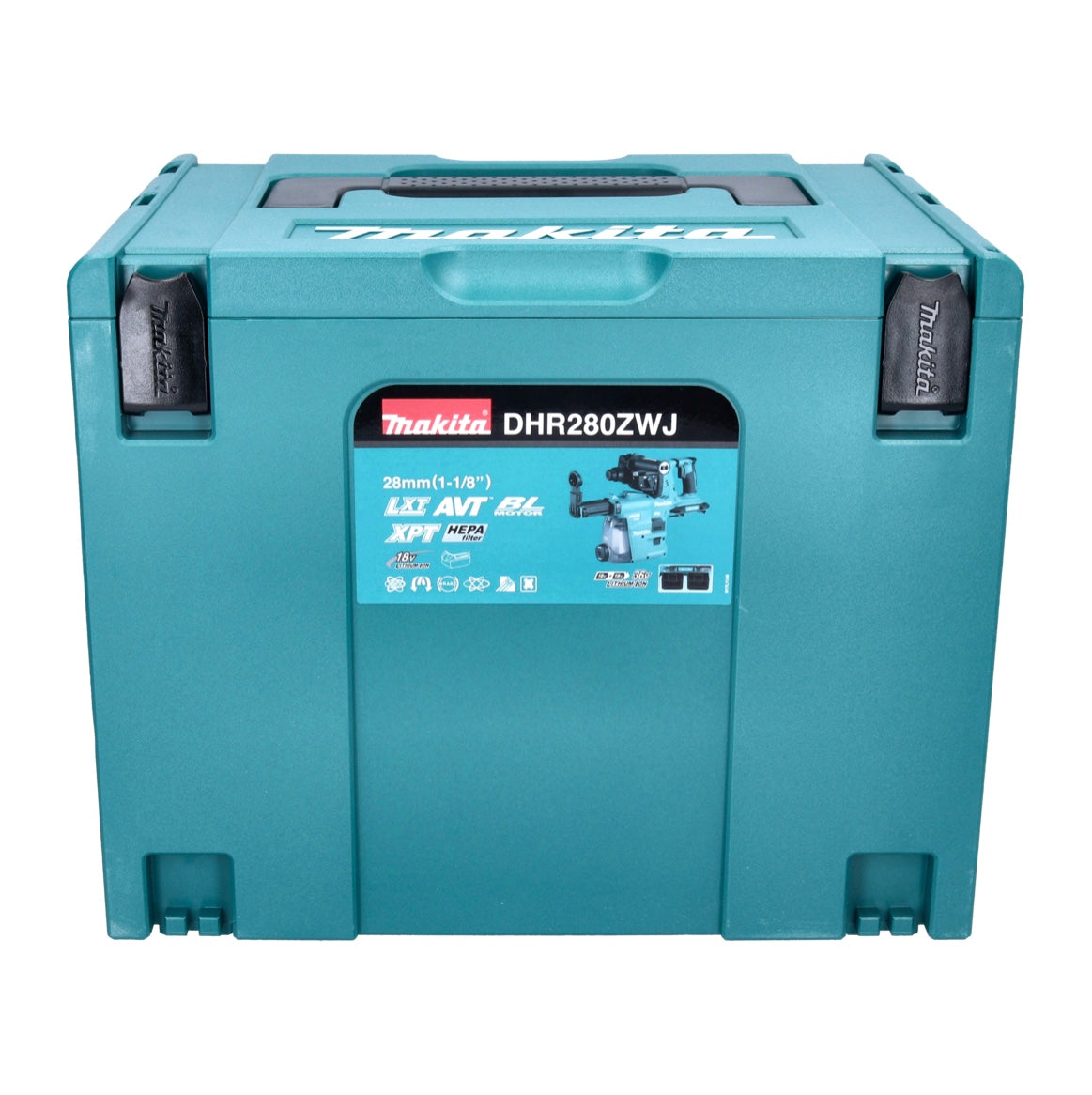 Makita DHR 280 RFWJ marteau perforateur sans fil 36 V (2x 18 V) 2,8 J SDS Plus sans balais + 2x batterie 3,0 Ah + chargeur + aspirateur DX08 + Makpac