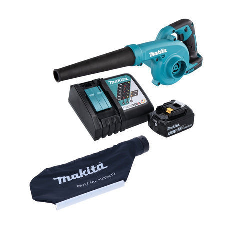 Souffleur de feuilles Makita DUB 185 RT1 sur batterie 18 V + 1x batterie 5,0 Ah + chargeur + sac de ramassage