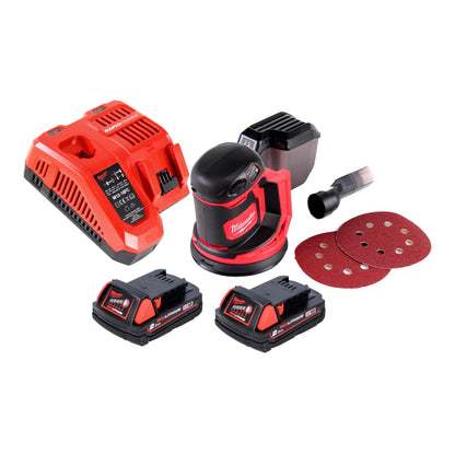 Ponceuse excentrique à batterie Milwaukee M18 BOS125-202 FC 18 V 125 mm + 2x batteries 2,0 Ah + chargeur