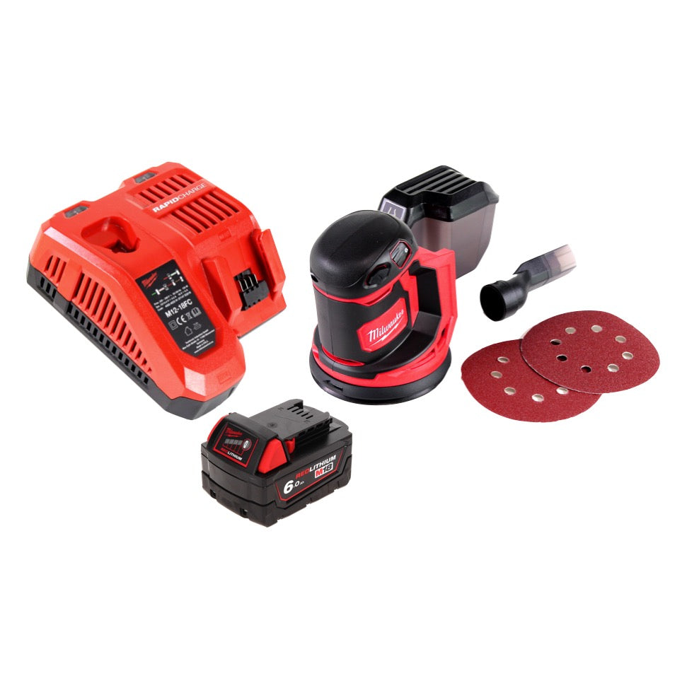 Milwaukee M18 BOS125-601 FC Akku Exzenterschleifer 18 V 125 mm + 1x Akku 6,0 Ah + Ladegerät