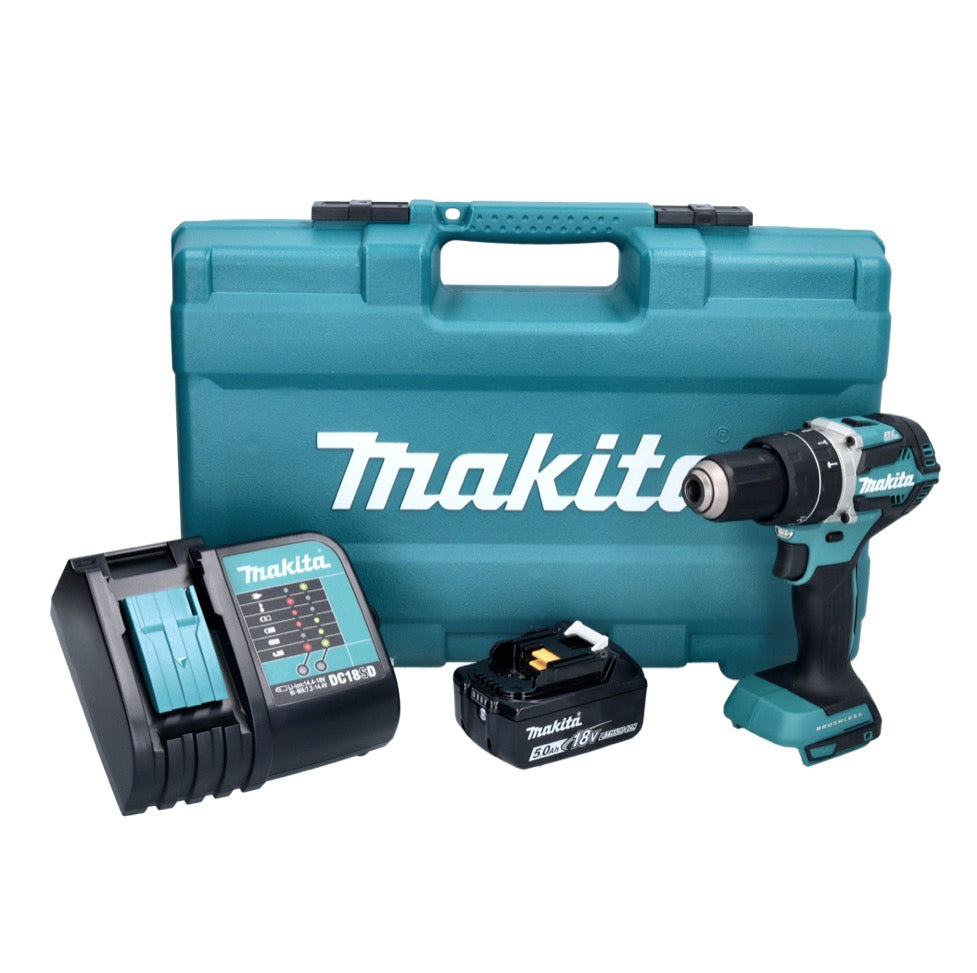 Makita DHP 484 STX5 perceuse à percussion sans fil 18 V 54 Nm sans balais + 1 batterie 5,0 Ah + chargeur + jeu d'accessoires 101 pièces + mallette