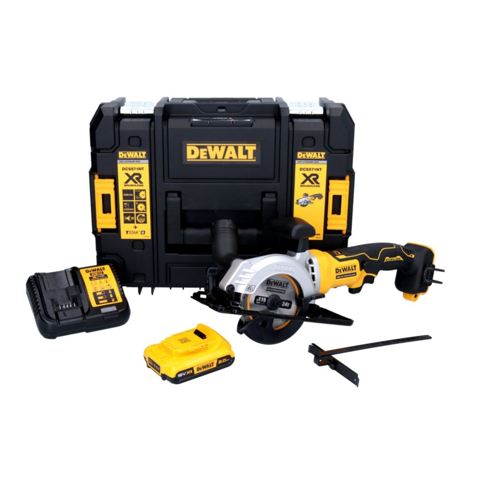 Scie circulaire sur batterie DeWalt DCS 571 D1 18 V 115 mm sans balai + 1x batterie 2,0 Ah + chargeur + TSTAK