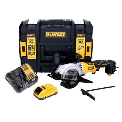 Scie circulaire manuelle à batterie DeWalt DCS 571 L1 18 V 115 mm sans balais + 1x batterie 3,0 Ah + chargeur + TSTAK