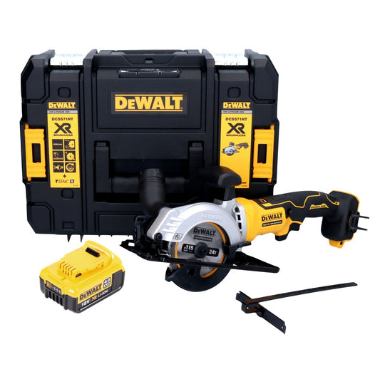 Scie circulaire sans fil DeWalt DCS 571 18 V 115 mm sans balai + 1x batterie 4,0 Ah + TSTAK - sans chargeur