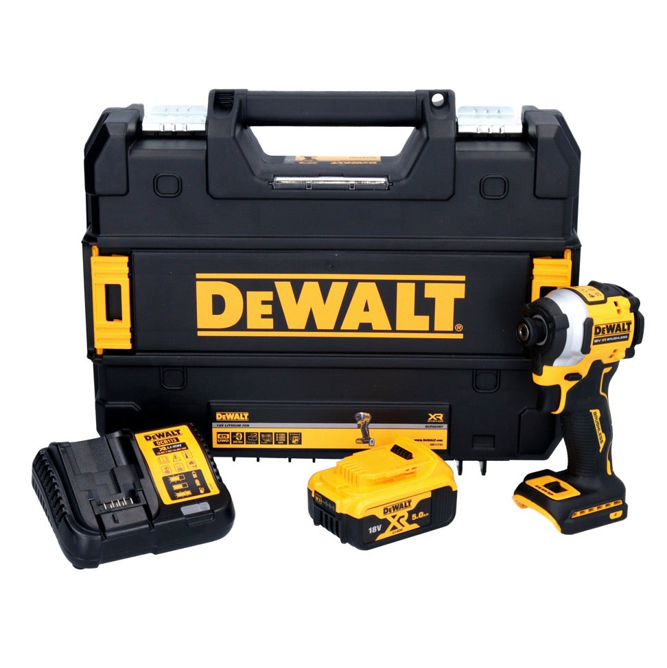 DeWalt DCF 850 P1 Akku Schlagschrauber 18 V 205 Nm 1/4" Brushless + 1x Akku 5,0 Ah + Ladegerät + TSTAK - Toolbrothers