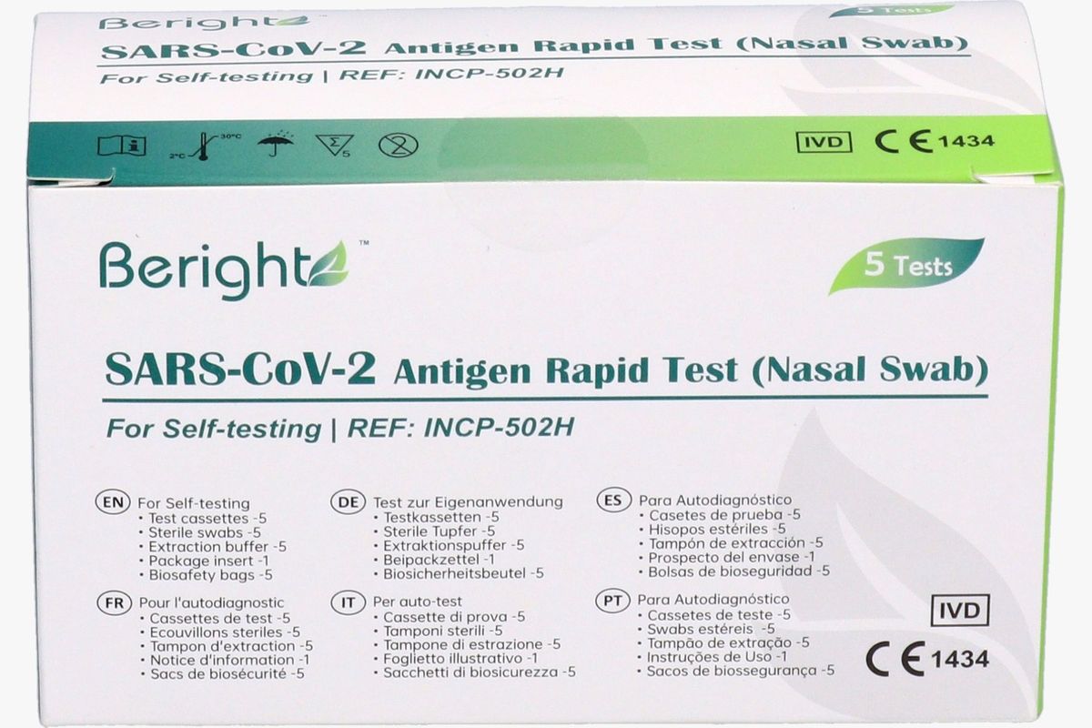 "BERIGHT" Corona Antigen Schnelltest zur Eigenanwendung für Laien / VPE 5er / CE-Zertifizierung / BfArM-Listung (AT1172/21) / PEI Evaluiert - Toolbrothers