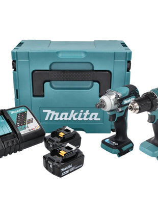 Makita DLX 2452 TJ kit combiné batterie voiture clé à chocs avec batterie DTW 300 + perceuse sans fil DDF 485 + 2x batterie 5,0 Ah + chargeur + Makpac