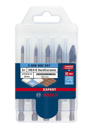 Bosch EXPERT HEX-9 HardCeramic Bohrer Set 4 - 10 mm 5 tlg. ( 2608900597 ) für Fliesen - Toolbrothers