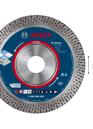 Disque à tronçonner diamanté Bosch EXPERT HardCeramic 125 x 22,23 mm 1 pièce (2608900655) Technologie diamant