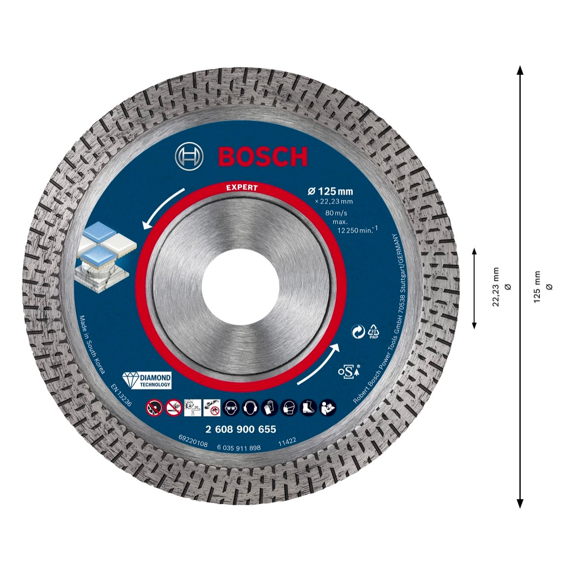 Disque à tronçonner diamanté Bosch EXPERT HardCeramic 125 x 22,23 mm 1 pièce (2608900655) Technologie diamant