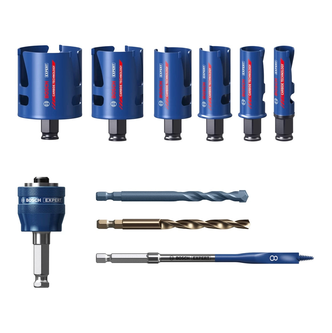 Bosch Expert Construction Material Lochsägen Set 10 tlg. 20 / 25 / 32 / 38 / 51 / 64 x 60 mm ( 2608900490 ) Carbide Technology für Dreh- und Schlagbohrer